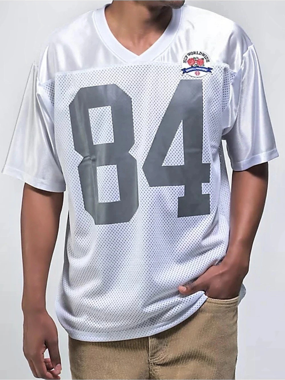 HUF Top Rank Football Jersey White & Gray Large